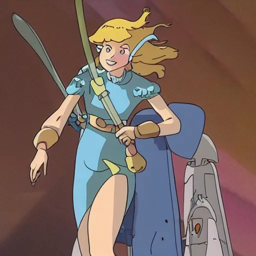 Prompt: Margot Robbie as Nausicaa in the Nausicaa of the Valley of the Wind, Studio Ghibli style