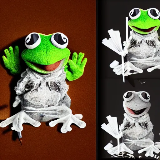 Image similar to photorealistic real life frog cleric as a transparent mesh chibi muppet plush wearing a wolf skull on its head and carrying a tiny sketch book and pencil, photography, national geographic, sesame street