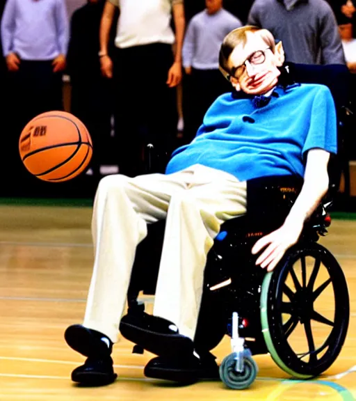 Image similar to stephen hawking playing basketball with lebron james