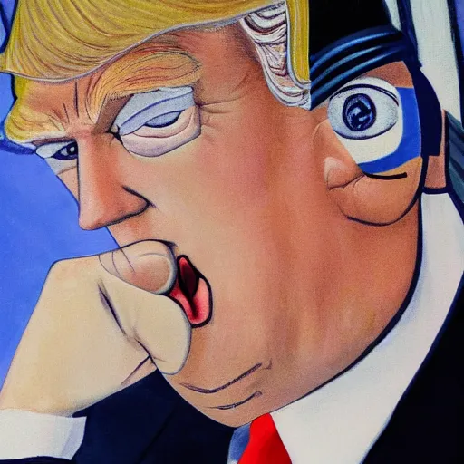 Image similar to donald trump looking puzzled expressionist prismatic masterpiece