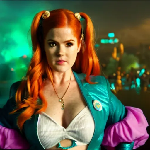 Prompt: cinematic scene with isla fisher as jolyne from jojo's bizarre adventure, live action film, stone ocean, dramatic, small details, volumetric lighting, still frame