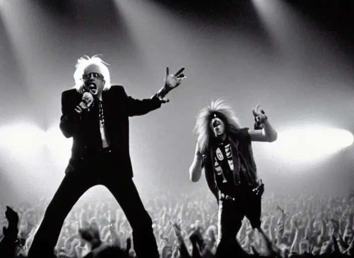 Image similar to publicity photo still of bernie sanders in motley crue live on stage 1 9 8 8, 8 k, live concert lighting, mid shot