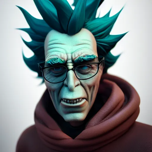 Prompt: apocalyptic rick sanchez portrait with ribbed face by gaston bussierre and charles vess and james jean and erik jones and rhads, 3 d octane render, beautiful fine face features, intricate high details, sharp, ultradetailed