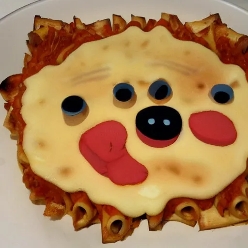 Prompt: Garfield made of lasagna