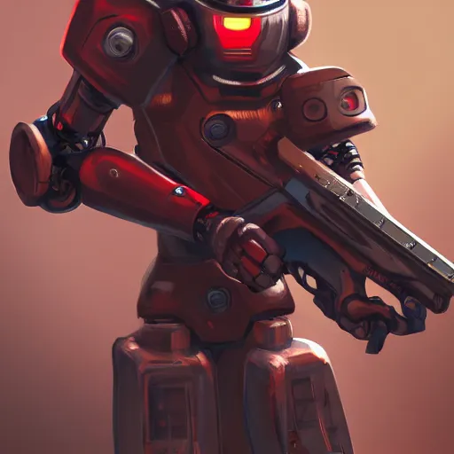 Image similar to a concept art of a robot with red hair holding a gun, highly detailed, digital painting, artstation, concept art, smooth, sharp focus, illustration