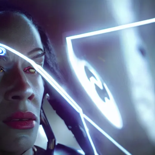 Image similar to movie still of cyborg with glowing third eye, cinematic composition, cinematic light, criterion collection, by square enix