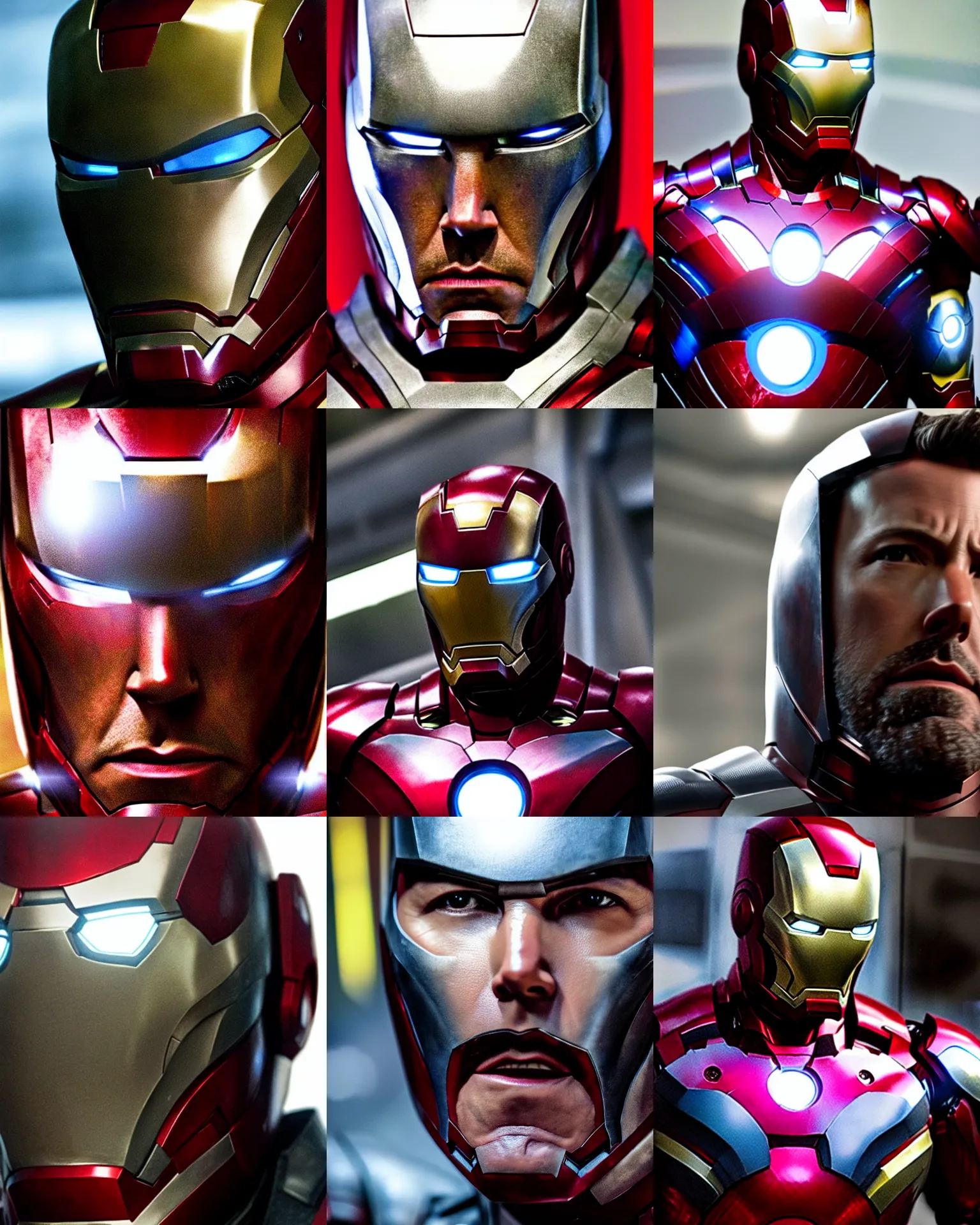 Prompt: ben affleck wearing ironman armor very realistic medium shot close up from the avengers