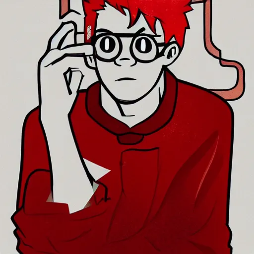 Prompt: young man in red jacket and white shirt, white hair, round goggles, smoking cigarette, character portrait, sharp focus, illustration