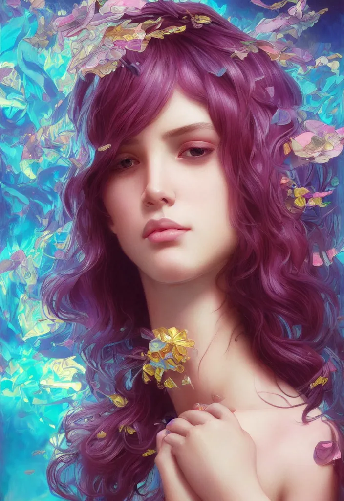 Image similar to beautiful, young woman, detailed gorgeous face, sad eyes, crying, vaporwave aesthetic, synthwave, colorful, psychedelic, artstation, concept art, smooth, extremely sharp detail, finely tuned detail, ultra high definition, 8 k, unreal engine 5, ultra sharp focus, illustration, art by artgerm and greg rutkowski and alphonse mucha