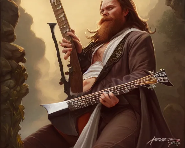 Prompt: smooth mcgroove in arcane tv series, holding a white randy rhoads guitar rr 1, deep focus, d & d, fantasy, intricate, elegant, highly detailed, digital painting, artstation, concept art, matte, sharp focus, illustration, hearthstone, art by artgerm and greg rutkowski and alphonse mucha