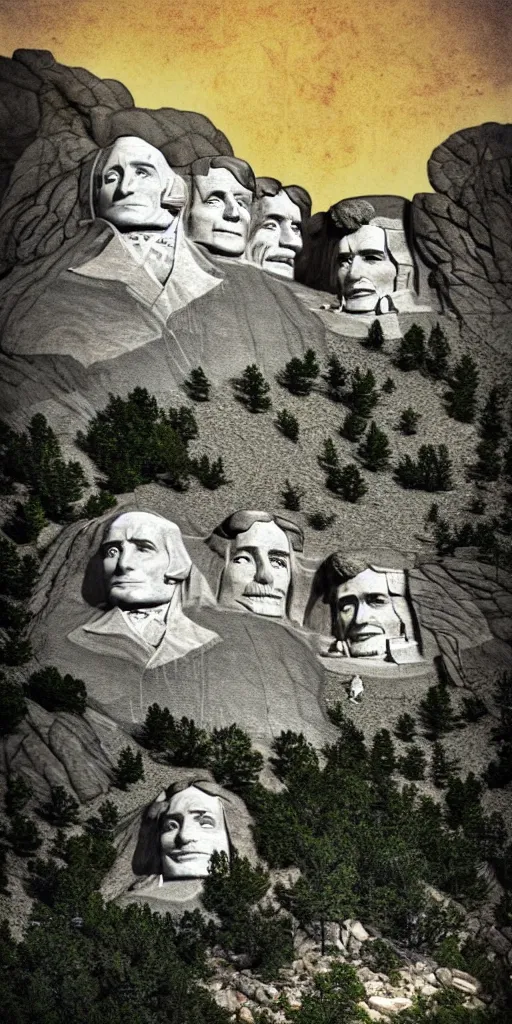 Image similar to a president's day mt. rushmore scene by alexander jansson