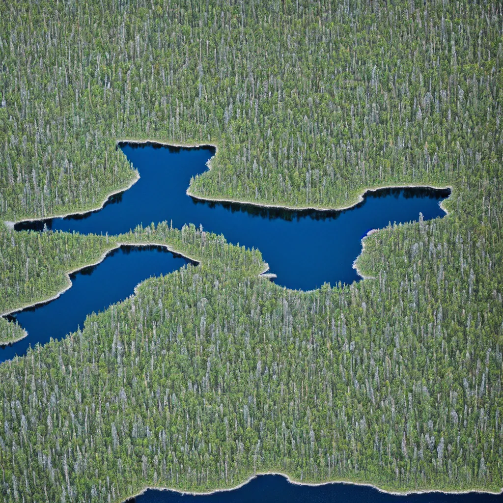 Image similar to ariel view of aukstaitija national park, lake asalnai, very detailed, 4 k, award winning photography