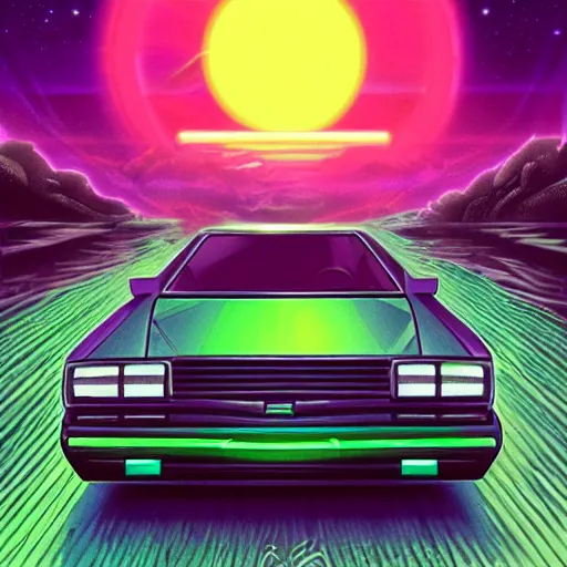 Image similar to emerald, retrowave epic art, trending on art station