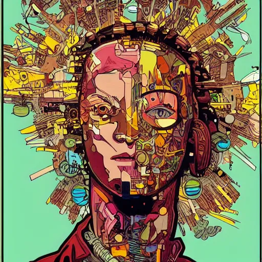 Prompt: cyberpunk lion implants cyborg portrait illustration, pop art, splash painting, art by geof darrow, ashley wood, alphonse mucha, makoto shinkai