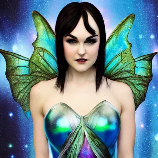 Image similar to sasha grey as a fantasy fairy. iridescent color