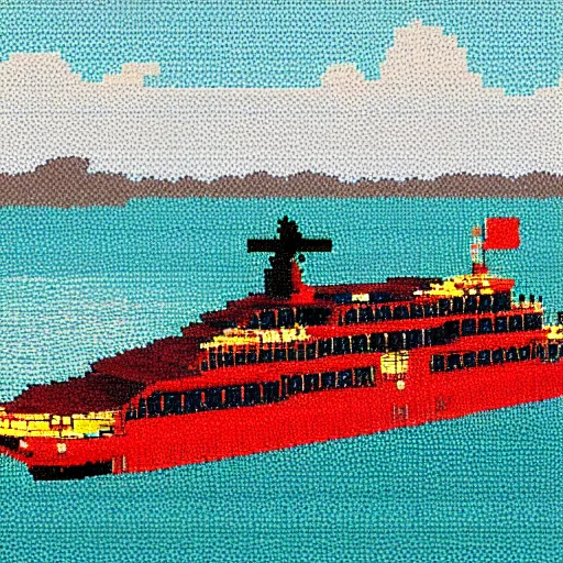 Image similar to a ferry at the sea, 8 bit art