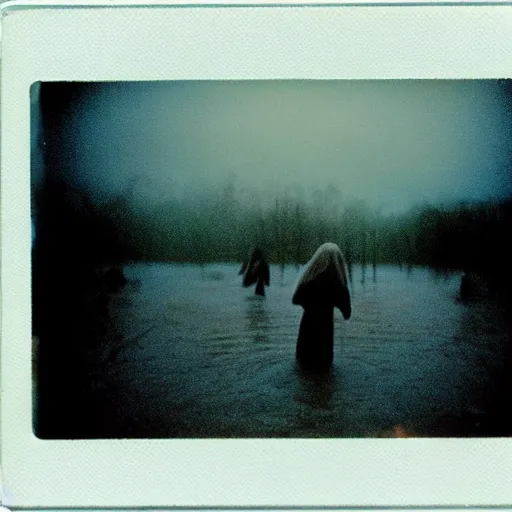 Image similar to polaroid by andrei tarkovsky, surreal fever ray video of flooded, burning suburb with wandering figures, rim light, shot at night with studio lights, liminal space, photorealistic, high definition, technicolor, award - winning photography, masterpiece, amazing colors,