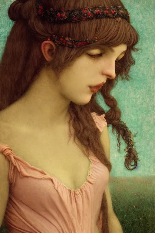 Image similar to portrait at a fae carnival, by John William Godward and edmund dulac and alayna danner, re-raphaelite fairies, featured on artstation, dramatic cinematic lighting smooth, sharp focus, extremely detailed