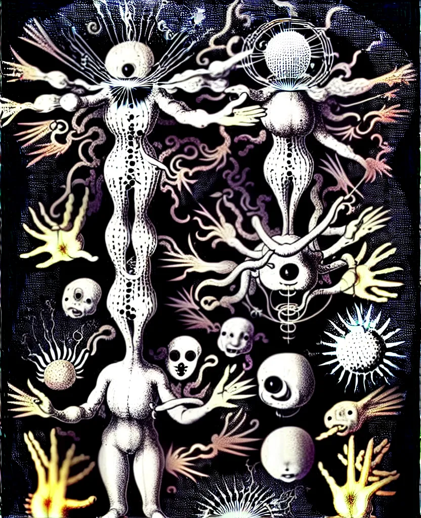 Image similar to whimsical freaky creature sings a unique canto about'as above so below'being ignited by the spirit of haeckel and robert fludd, breakthrough is iminent, glory be to the magic within