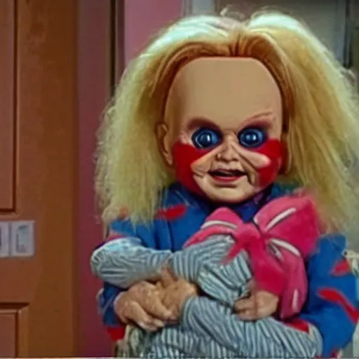 Prompt: Chucky the killer doll on a episode of full house