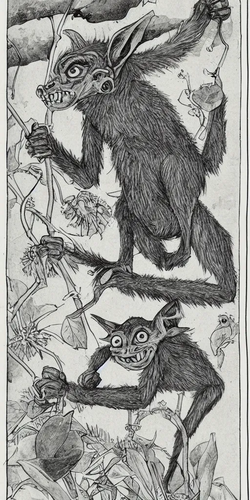 Image similar to field guide page with an illustration of a goblin