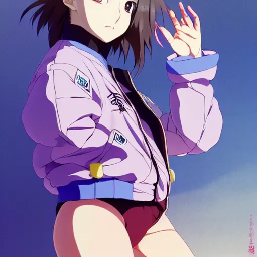 Image similar to a beautiful natalie portman as an anime boy gravure model, wearing oversized mayan bomber jacket and leotard with overalls, bulky poofy bomber jacket with mayan patterns, aztec street fashion, gapmoe yandere grimdark, trending on pixiv fanbox, painted by greg rutkowski makoto shinkai takashi takeuchi studio ghibli, akihiko yoshida