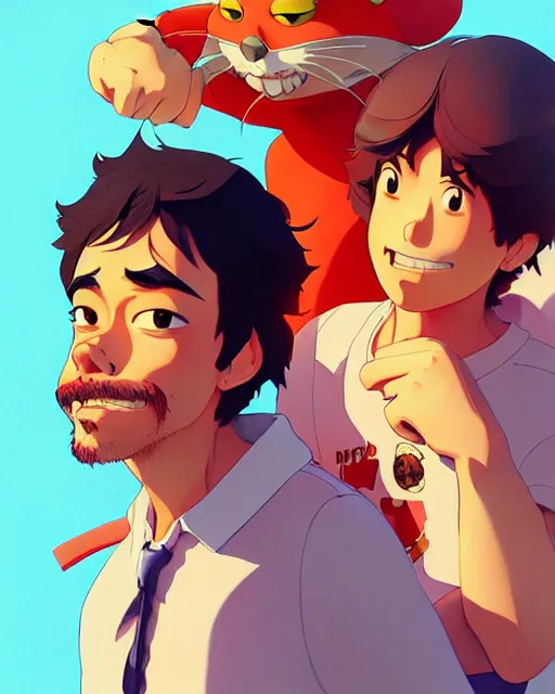 Image similar to cheech and chong, portrait shinkai makoto studio ghibli studio key hideaki anno sakimichan stanley artgerm lau rossdraws james jean marc simonetti elegant highly detailed digital painting artstation pixiv