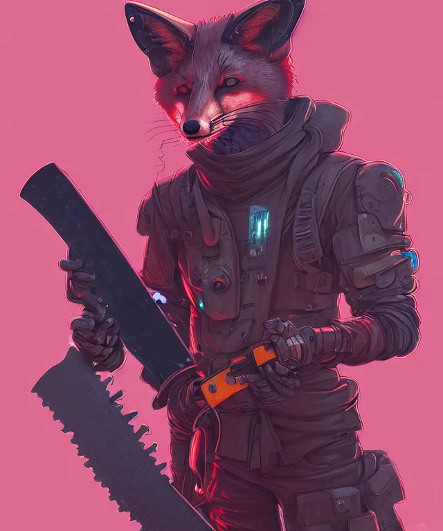 Image similar to a portrait of an anthropomorphic cyberpunk fox holding a chainsaw, fantasy, elegant, digital painting, artstation, concept art, matte, sharp focus, illustration, art by josan gonzalez