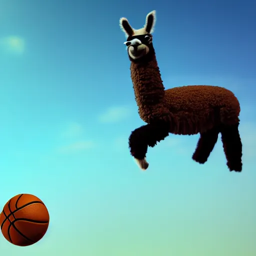 Image similar to a llama dunking a basketball, 4 k, digital art, high resolution, trending on artstation