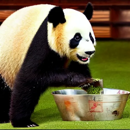 a panda walks into a bar, then eats, shoots, and | Stable Diffusion