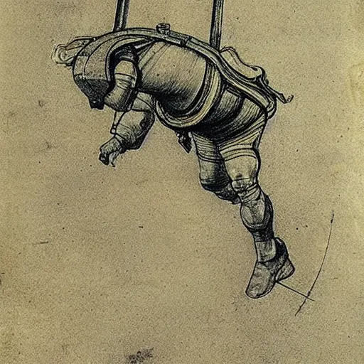 Image similar to technical sketch of the first jetpack by leonardo da vinci
