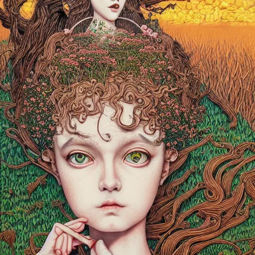 Image similar to beautiful portrait painted in jacek yerka and aykut aydogdu style drawn by vania zouravliov and takato yamamoto, inspired by the wizard of oz, intricate acrylic gouache painting, high detail, sharp high detail, artstation, manga and anime