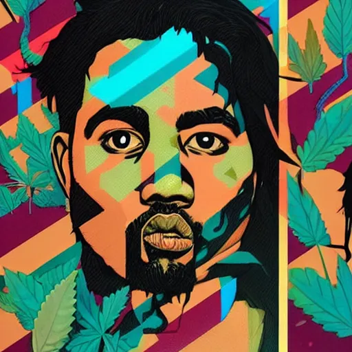 Image similar to profile picture by sachin teng x kanye, ganja, marijuana, organic painting, hard edges, masterpiece, smoke, asymmetrical, matte paint, energetic