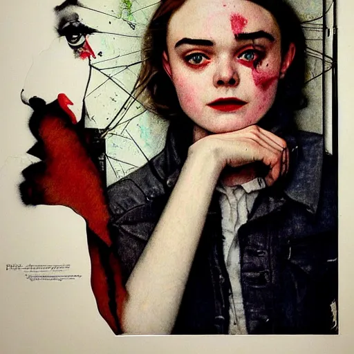 Prompt: elle fanning in prey picture by norman rockwell, asymmetrical, dark vibes, realistic painting, organic painting, matte painting, geometric shapes, hard edges, graffiti, street art : 2 by norman rockwell : 4