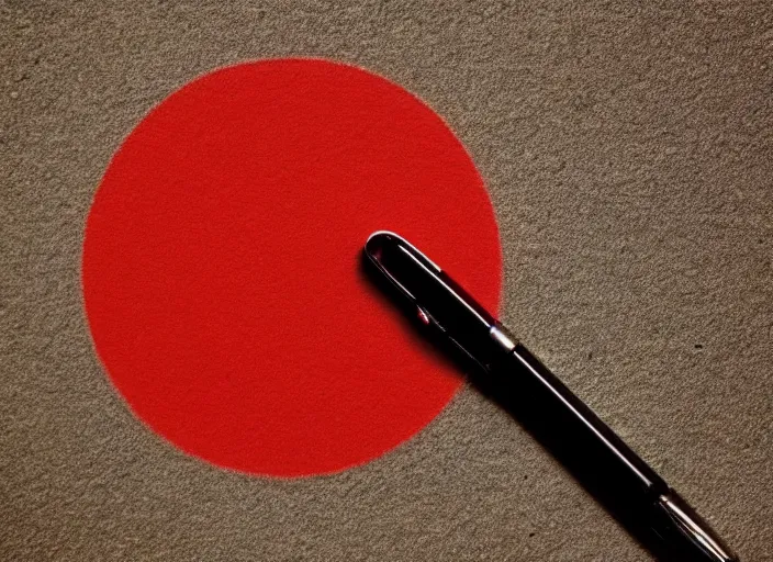 Prompt: red dot surrounded by pen ink