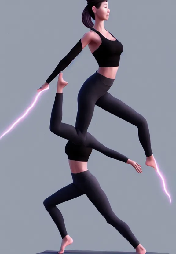 Image similar to female wearing yoga pants, volumetric lightning, highly detailed, concept art, by jin kim center of