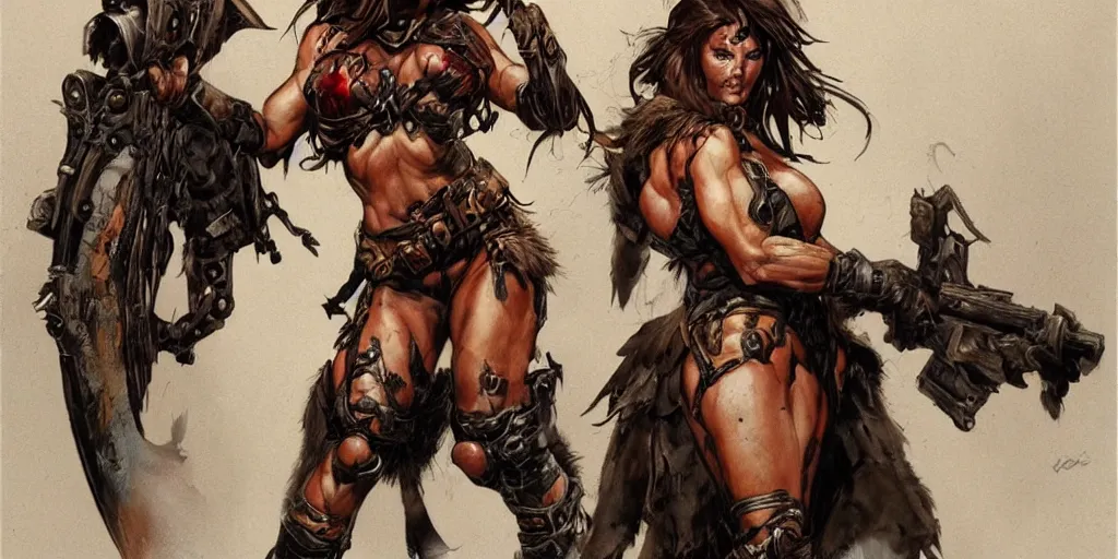 Image similar to Simon Bisley female warrior, artstation