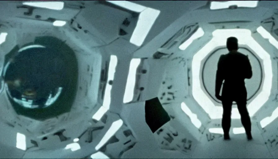 Image similar to screen shot of 2 0 0 1 a space odyssey, ambient lighting, cinematic, epic, demonic