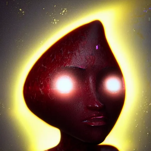 Image similar to a bright garnet. artstation. high detail. photo. there is a face visible in the garnet