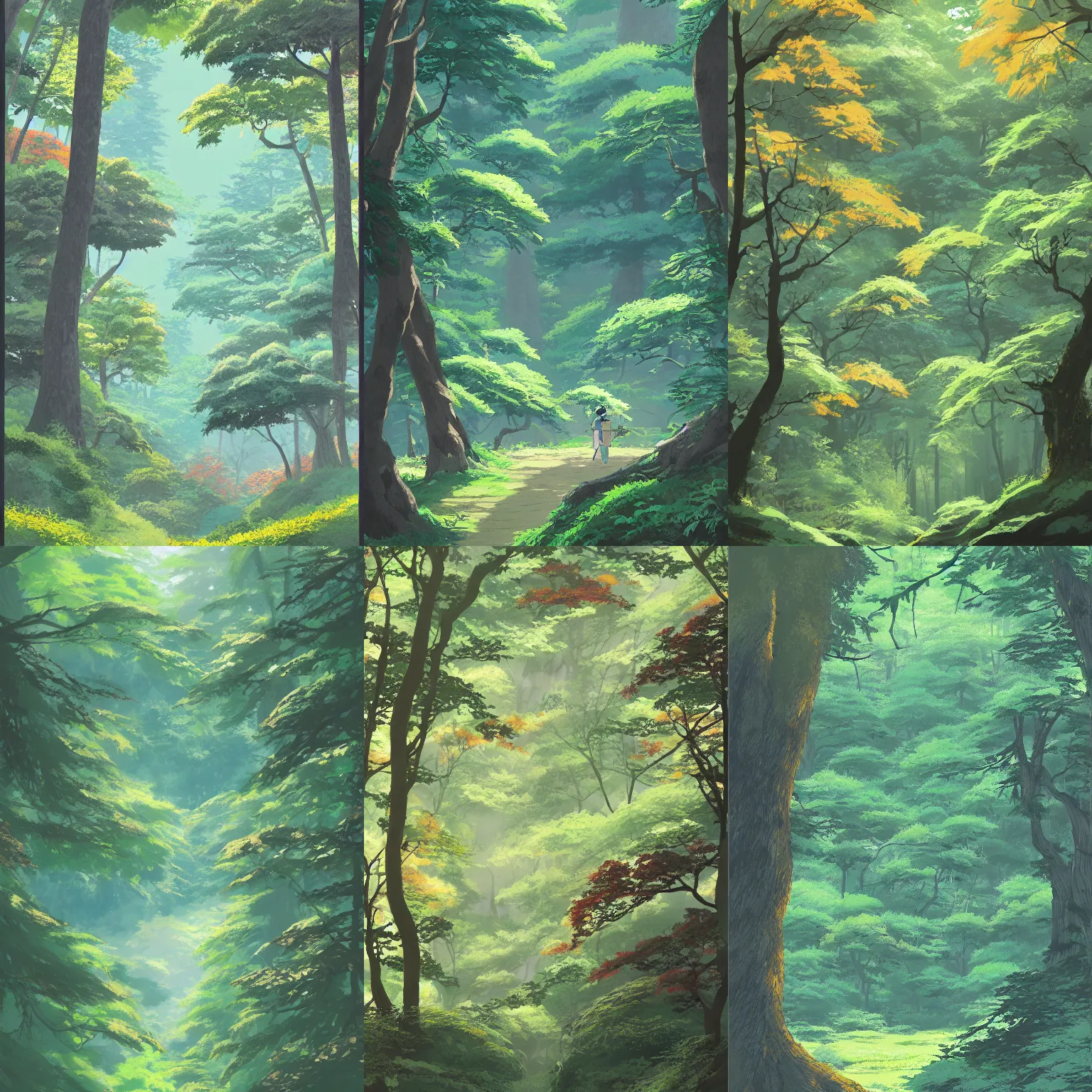 Image similar to a beautiful forest and foliage painting illustration by Kazuo Oga, from the studio ghibli film, trending on artstation