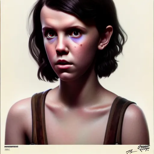 Image similar to beautiful digital painting millie bobby brown the evil dead with high detail, 8 k, stunning detail, photo by artgerm, greg rutkowski and alphonse mucha, unreal engine 5, 4 k uhd