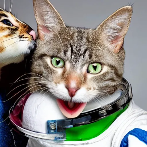 Image similar to cat in spacesuit with hamster in her mouth