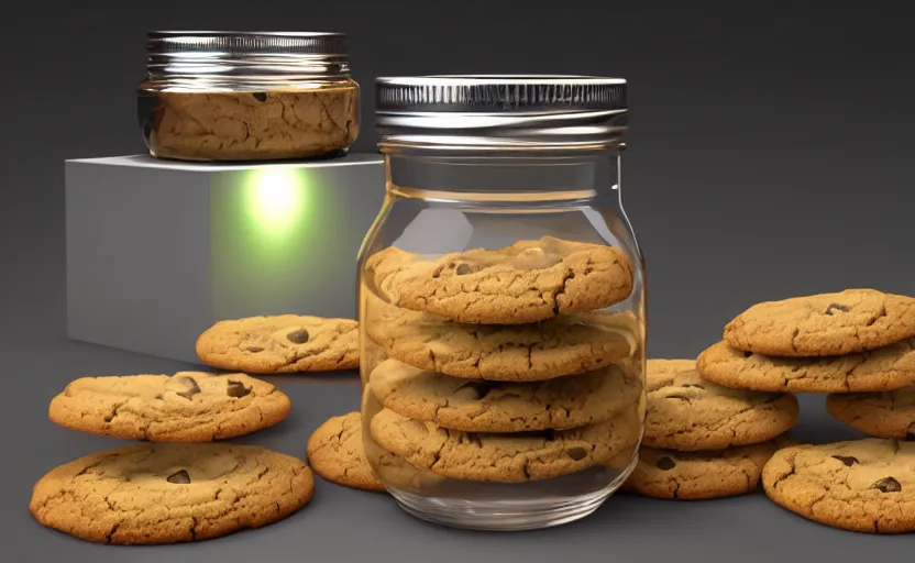 Prompt: a jar with cookies in it, glowing, high detail, unreal engine