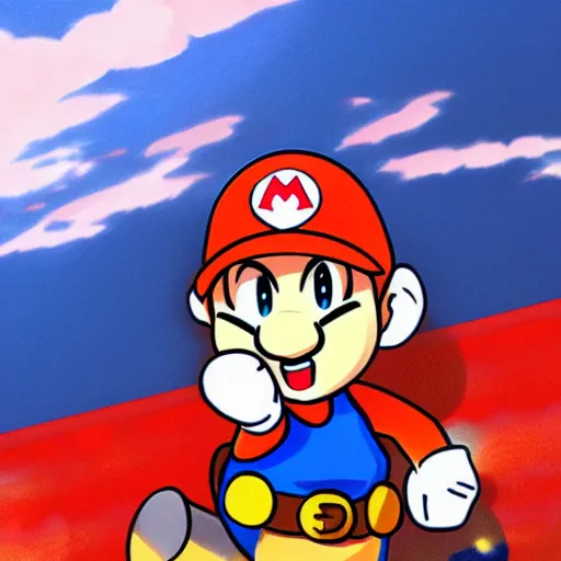 Prompt: anime illustration of ryuko matoi dressed as super Mario