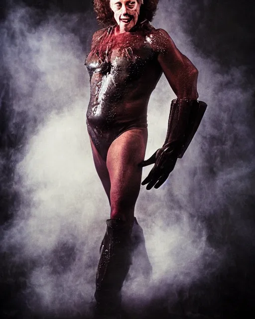 Image similar to tim curry as darkness from ridley scott's movie legend. studio lighting, photoshoot in the style of annie leibovitz, atmospheric smoke