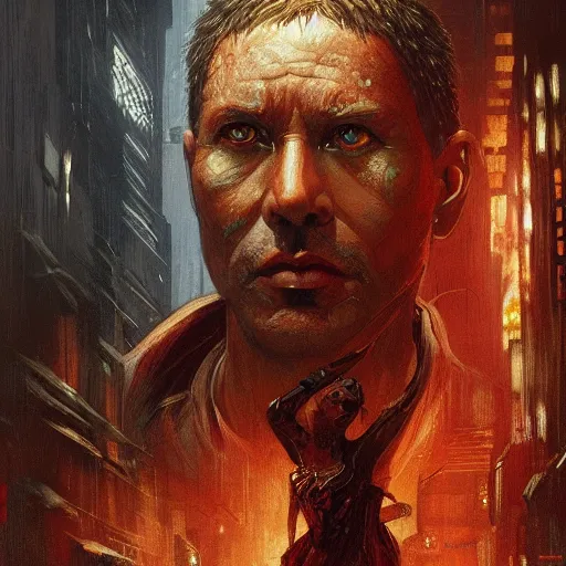 Prompt: man with the face of a Tiger blind at one eye in blade runner, bleeding, D&D, fantasy, intricate, elegant, highly detailed, digital painting, artstation, concept art, smooth, sharp focus, illustration, art by artgerm and greg rutkowski and alphonse mucha