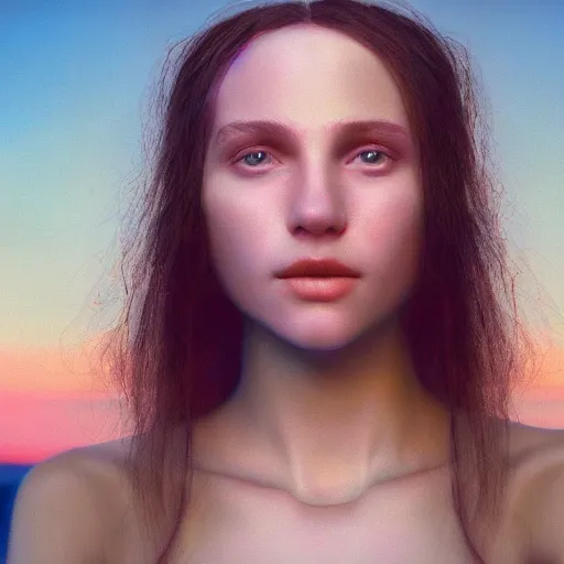 Prompt: photo portrait of a beautiful emotional female in soft light vibrant sunset dreamy, symmetrical, centered, by edward robert hughes, annie leibovitz and steve mccurry, david lazar, jimmy nelsson, breathtaking, 8 k resolution, extremely detailed, beautiful, establishing shot, artistic, hyperrealistic, beautiful face, octane render