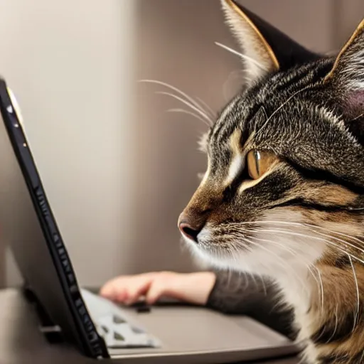 Prompt: photo of a housecat at a computer desperately trying to generate she - hulk photos