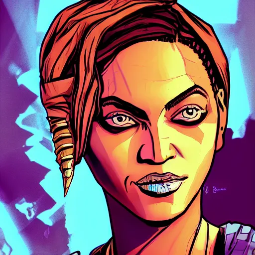 Image similar to beyonce portrait, borderlands, tales from the borderlands, the wolf among us, comic, cinematic lighting, studio quality, 8 k