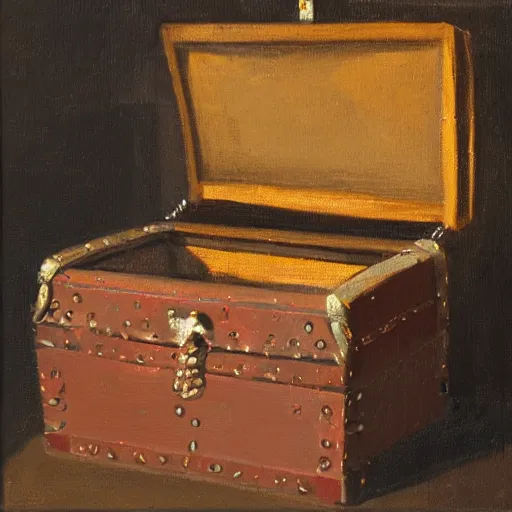 Prompt: stabilityai and openai keeping the secret model inside a treasure chest, oil canvas